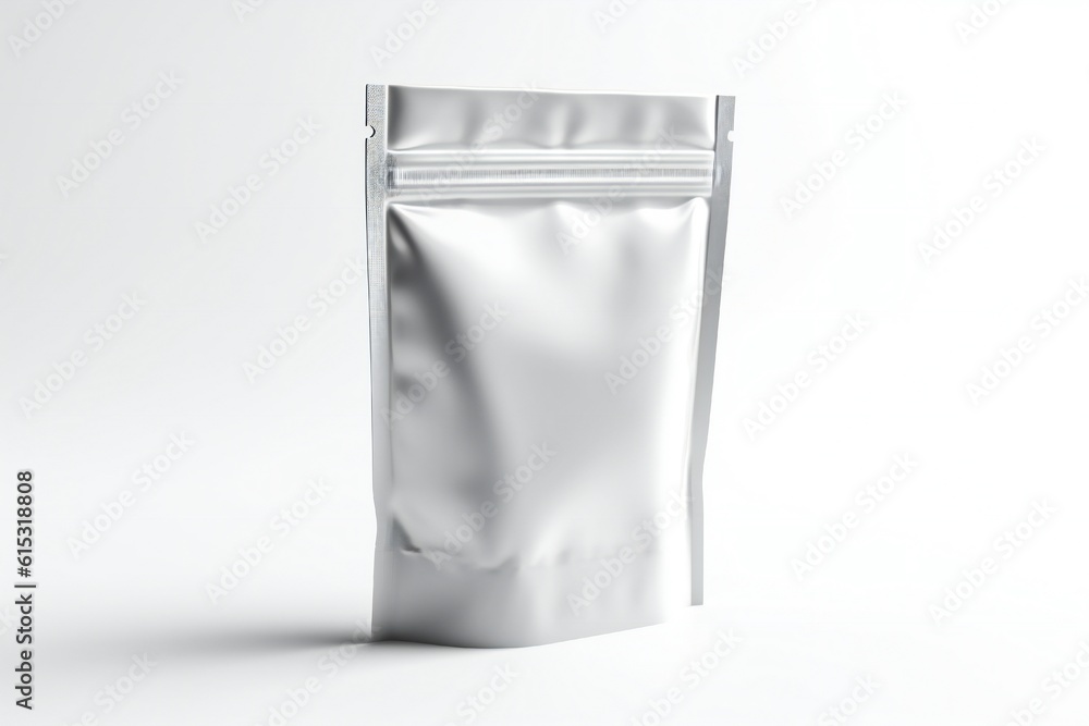 White ziplock doypack mockup on white background Generative AI