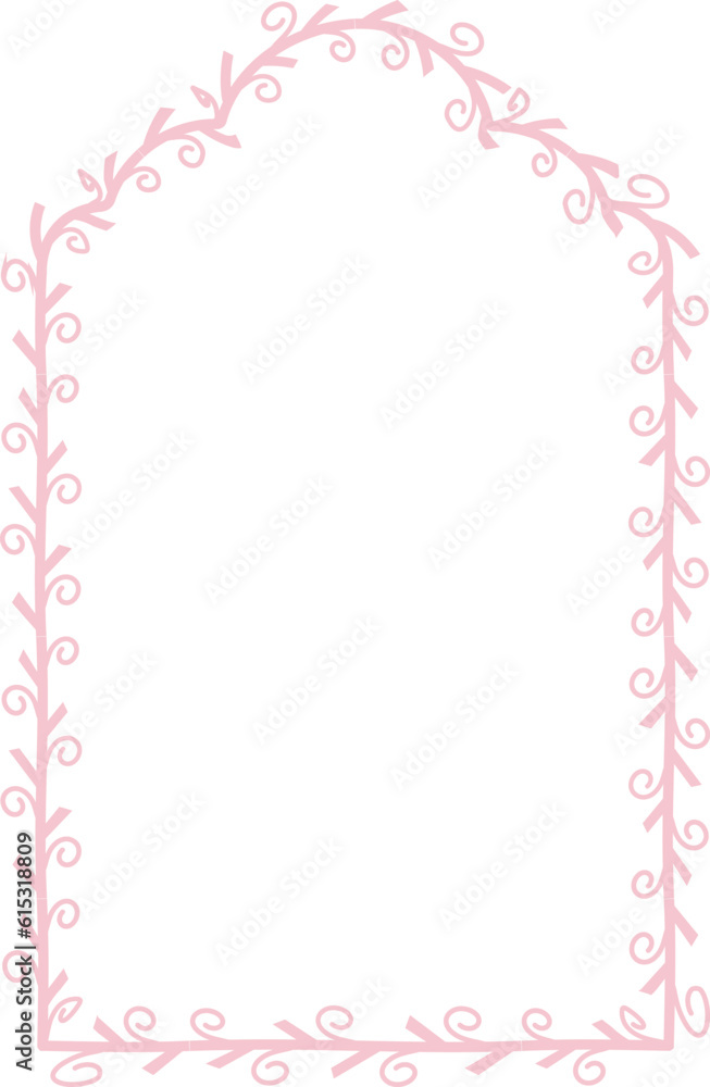 Multifoil Arch pink pastel spiral Leaf rectangular frame architectural window door laurel flower frame floral leaf leaves borders natural botanical branches decoration wedding anniversary celebration 