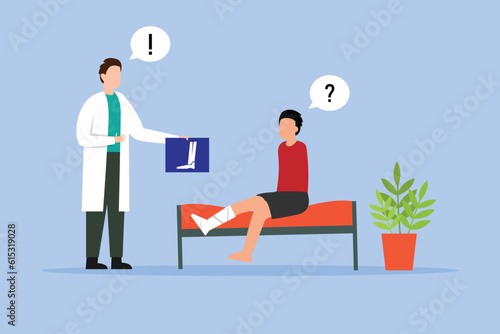 Patient with trauma at doctor office in hospital 2d vector illustration concept for banner, website, illustration, landing page, flyer, etc.