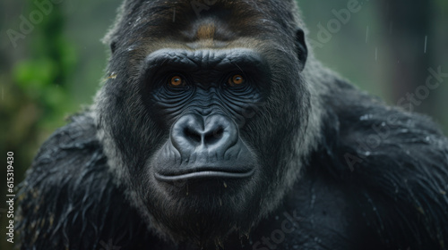 Portrait gorilla in the forest close-up shot