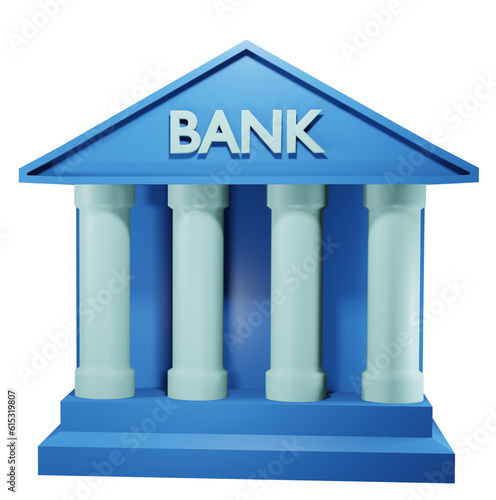 Bank building front view.. Banking service and financial investment concept. 3D cartoon character. 