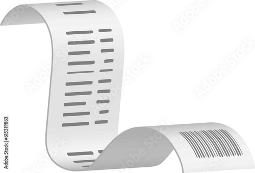 3D receipt bill with shopping list and barcode.