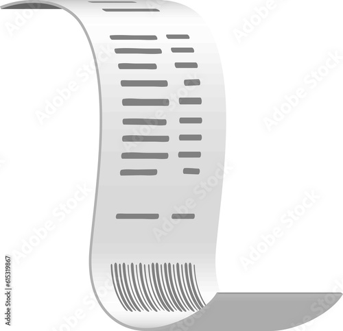 3D receipt bill with shopping list and barcode.