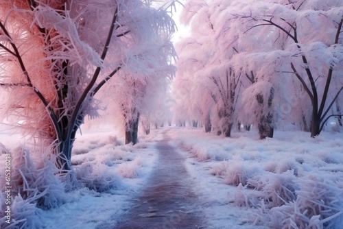 Fantasy winter tree path, breathtaking, amazing, stunning, astounding landscape Generative AI  © LayerAce.com