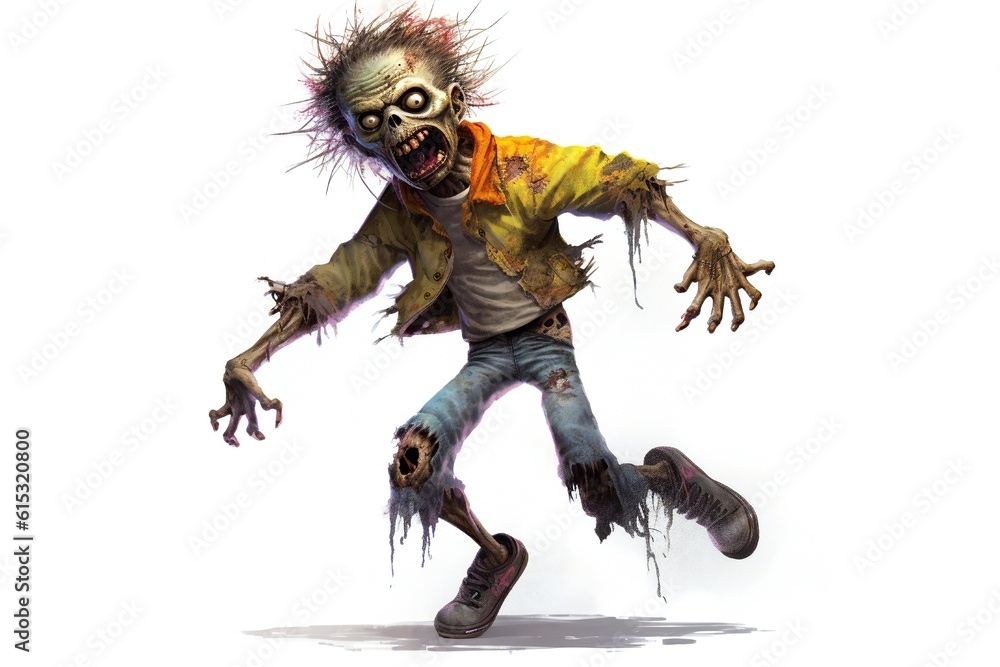 Fototapeta premium Funny zombie on white background Generative AI 