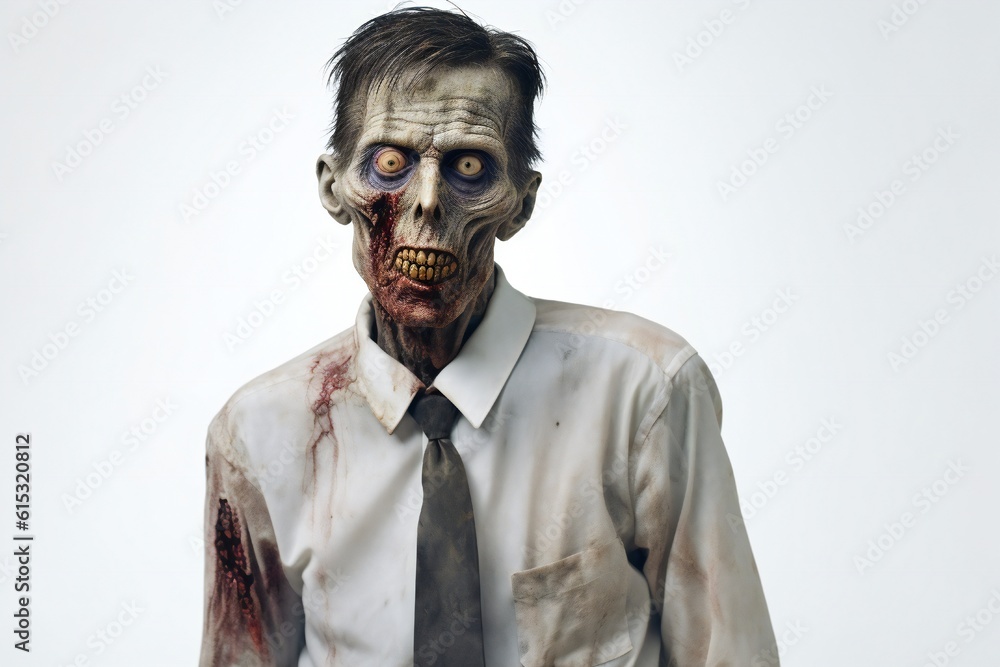 Funny zombie on white background Generative AI Funny zombie on white background Generative AI