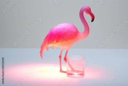 Gradient translucent flamingo glass melt, laser effect, caustics, design by dieter rams,high detail, glow, white background Generative AI 