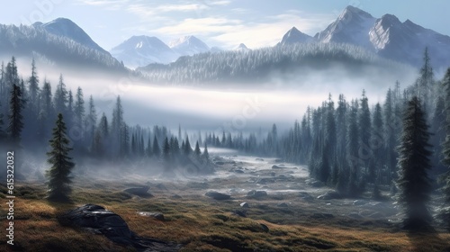 morning fog and mountains generative ai © muhammad