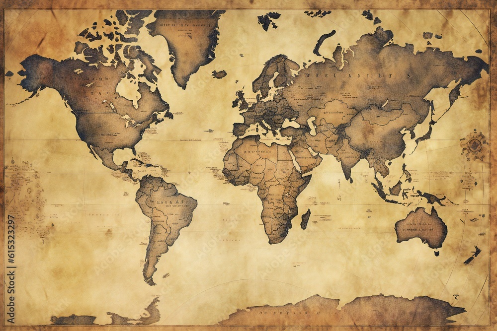Vintage old earth map on white background Generative AI Stock