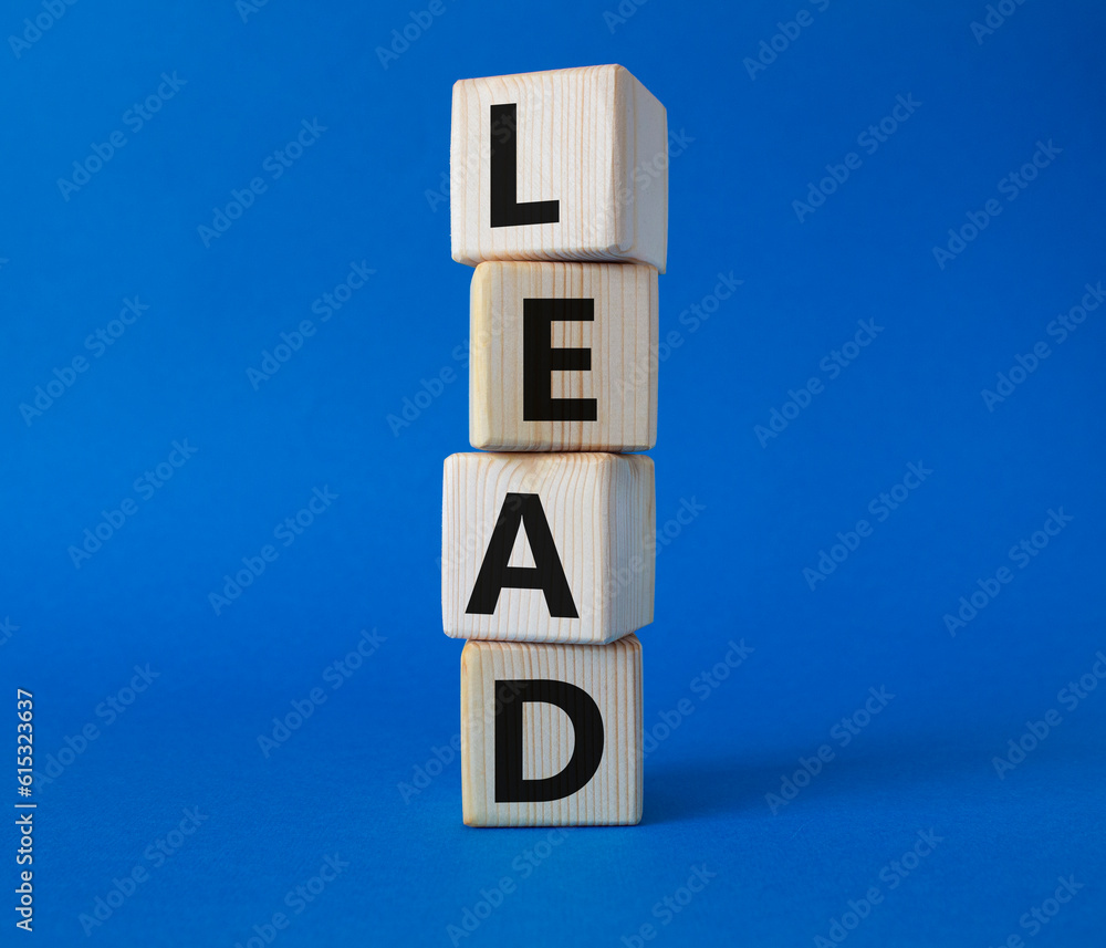 Lead symbol. Concept word Lead on wooden cubes. Beautiful blue background. Business and Lead concept. Copy space. Lead symbol. Concept word Lead on wooden cubes. Beautiful blue background. Business and Lead concept. Copy space.