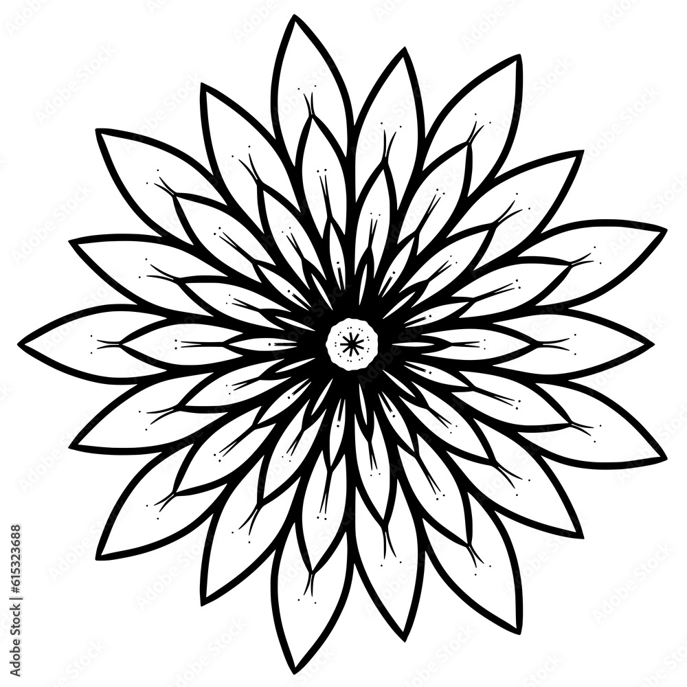 Monochrome ethnic mandala design. Anti-stress coloring page for adults. Hand drawn black and white vector illustration