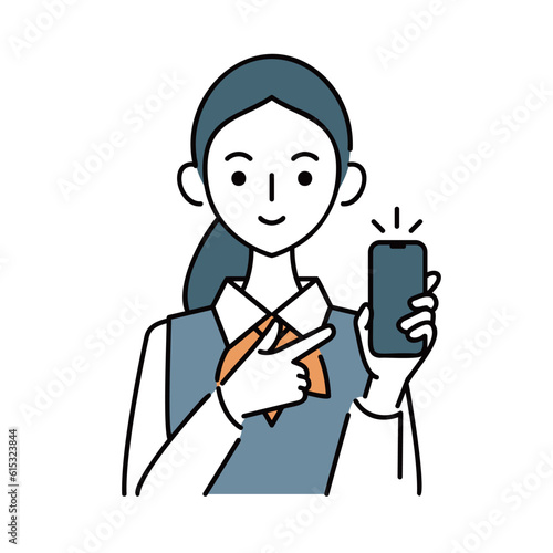 スマートフォンを指差す女性