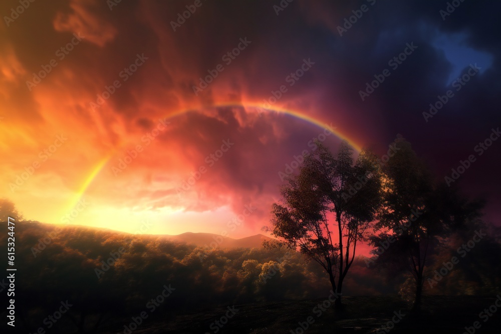 Dramatic rainbow twilight, dramatic cinematic lighting Generative AI 
