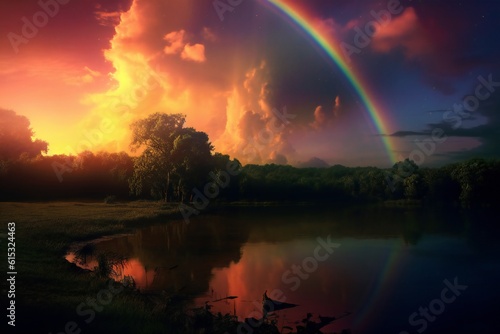 Dramatic rainbow twilight  dramatic cinematic lighting Generative AI 