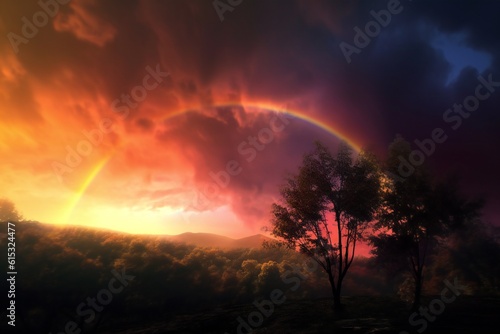 Dramatic rainbow twilight, dramatic cinematic lighting Generative AI 