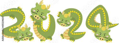 2024年の数字を表現しているかわいい龍たち