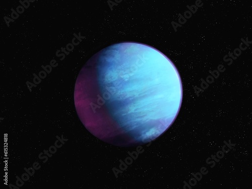Fototapeta Naklejka Na Ścianę i Meble -  Alien planet in space. Beautiful Super Earth on a black background. Earth-like exoplanet with a solid surface and atmosphere.