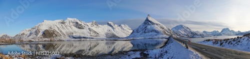 Panoramic view of snow mountain at Norway  Europe. 