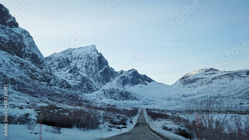 A road with snow mountain background. 