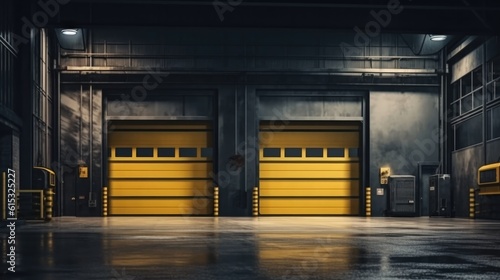 new modern automatic garage doors for industrial building. Generative ai