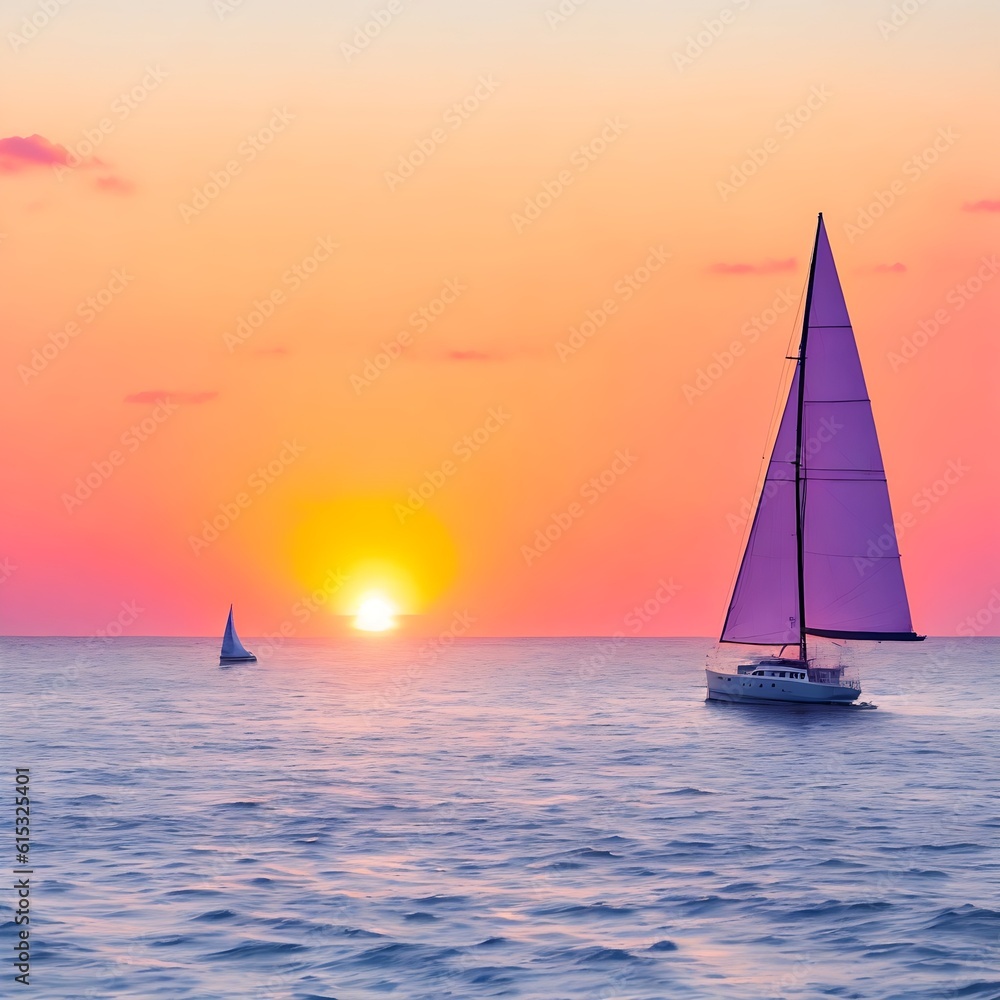 Ocean Sunset with Sailboat Beautiful Picture