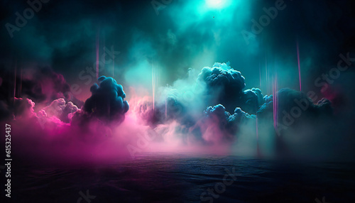 colorful mist pours above the ground in the middle of night