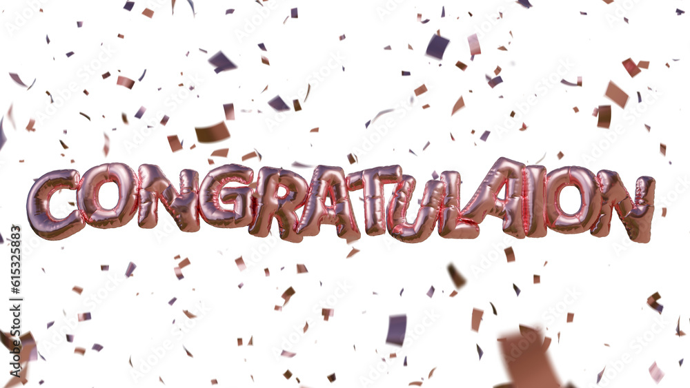 3D rendering congratulation balloon gold pink metalic luxury style party and confetti around with alpha matte. 3D rendering congratulation balloon gold pink metalic luxury style party and confetti around with alpha matte.
