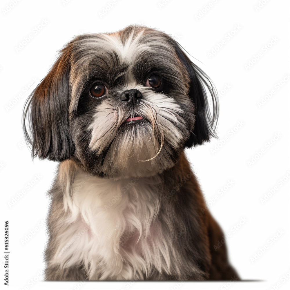 Shih Tzu sitting in front of white background and looking at camera, ai generative Shih Tzu sitting in front of white background and looking at camera, ai generative