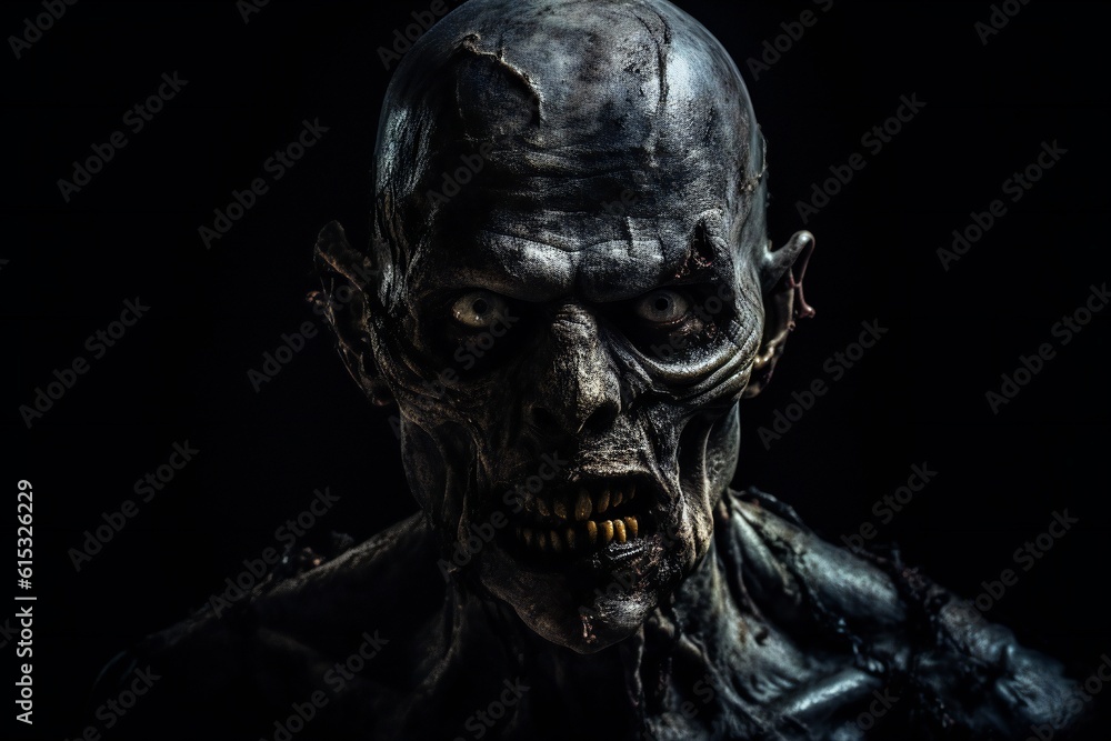 Scary zombie portrait on black background Generative AI Scary zombie portrait on black background Generative AI