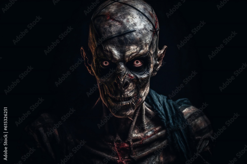 Scary zombie portrait on black background Generative AI Scary zombie portrait on black background Generative AI