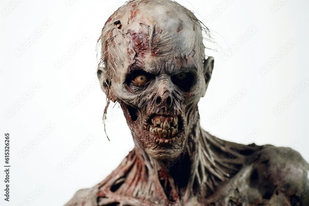 Scary zombie portrait on white background Generative AI Scary zombie portrait on white background Generative AI