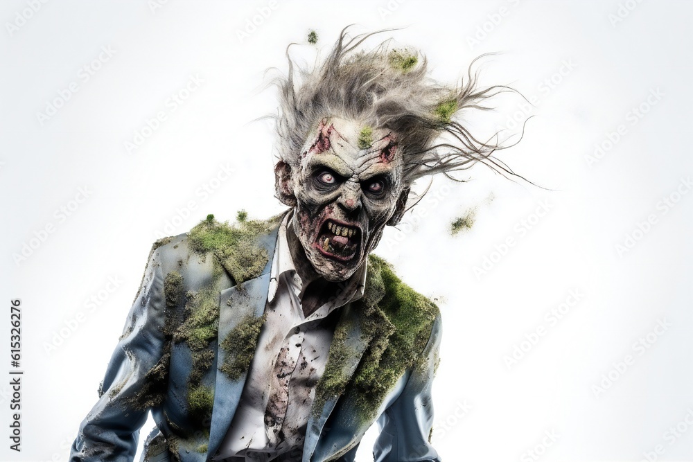 Scary zombie portrait on white background Generative AI Scary zombie portrait on white background Generative AI