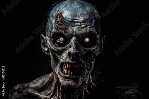 Scary zombie portrait on black background Generative AI 