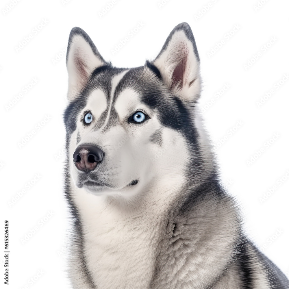 Siberian Husky dog portrait isolated on white background, ai generative