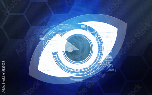 Eye of Cyberborg Cyber Blue in Surveillance Capitalism as Sci-Fi style (ID: 615327075)