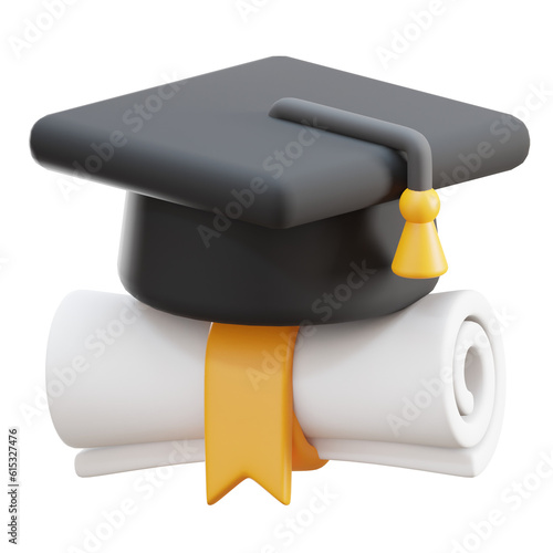 graduation cap and diploma 3d icon