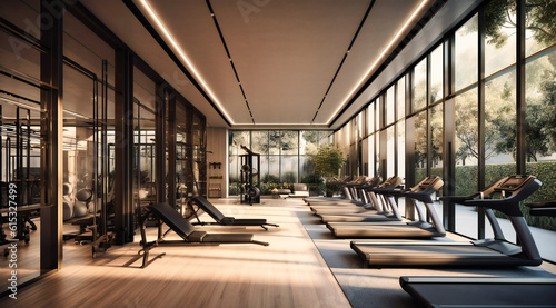 a gym with exercise machines and chairs