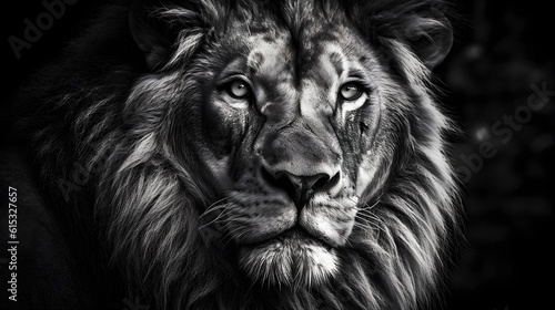 Black and White fine art wildlife photography of a King Lion. Created with Generative AI Technology © Hendra