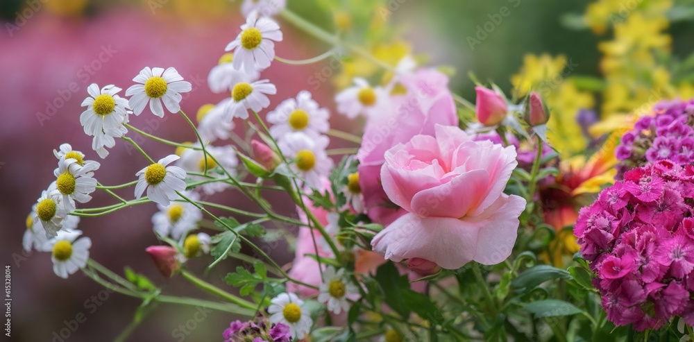 pretty rose in a bouquet of flowers freshly picked in the garden pretty rose in a bouquet of flowers freshly picked in the garden