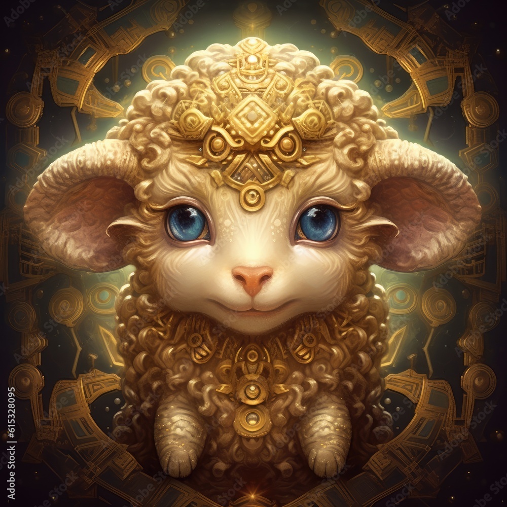 Golden sheep is featured in a night sky