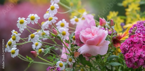 pretty rose in a bouquet of flowers freshly picked in the garden