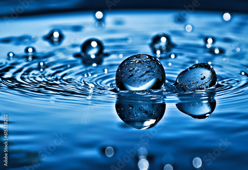 droplets of water floats in the water