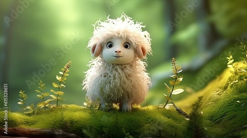 Baby Sheep on green moss in forest