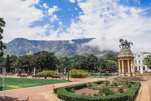 Table Mountain and Horse Statue at Company’s Garden, Cape Town, South Africa