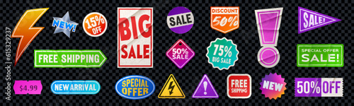 Grunge sticker old tape rectangle label vector. Adhesive vintage tag patch pack. 3d isolated crumpled hologram promotion glue sign in square and round shape. Trendy product discount stick icon set