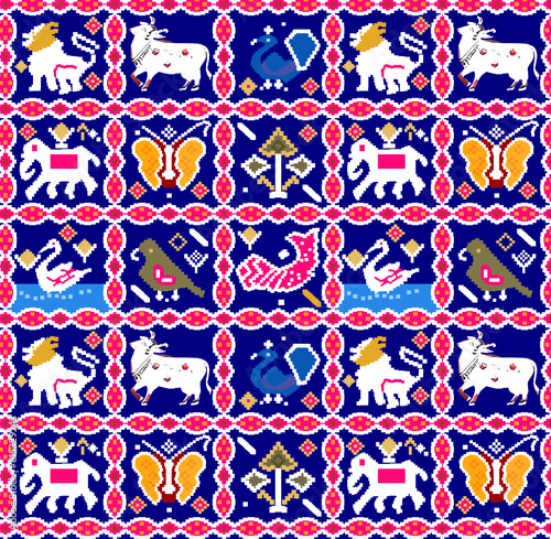 madhubani kalamkari chinz kani Abstract shirting Ajrakh Ikat block batik print patola Background digital printing textile pattern floral allover design photo