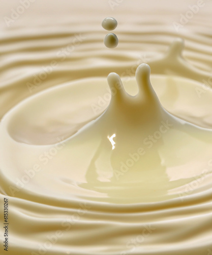 Dripping cream, liquid, ice cream. Flowing glaze, white chocolate, generative AI