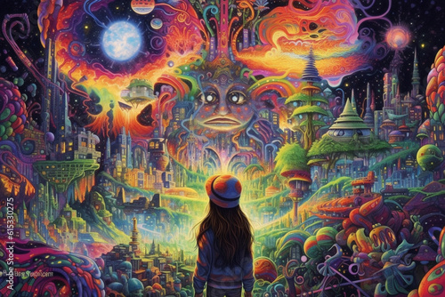 The ayahuasca psychedelic experience representation, a transformative journey that combines ancient traditions and spiritual exploration, offering profound insights and self discovery. Ai generated