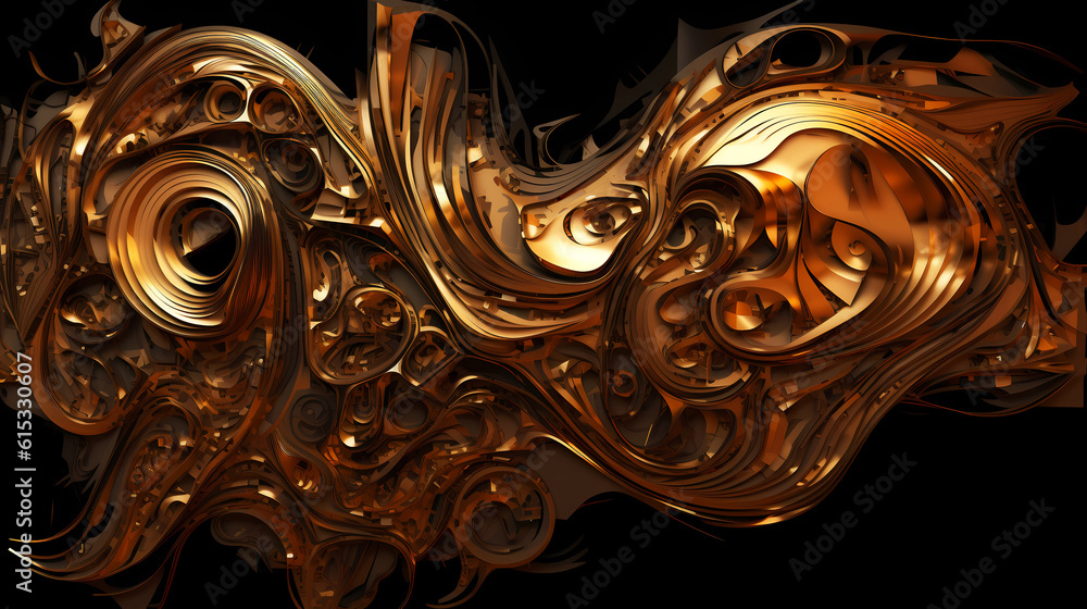 A beautiful abstraction of golden 3D distortion that creates a breathtaking image. A beautiful abstraction of golden 3D distortion that creates a breathtaking image.