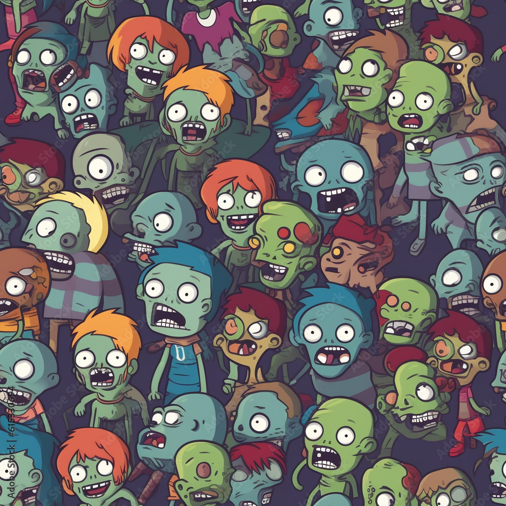Zombie Party Seamless Pattern. Generative AI. Zombie Party Seamless Pattern. Generative AI.